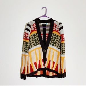 Anthropologie Sparrow brown orange onum aztec print button knit sweater cardigan